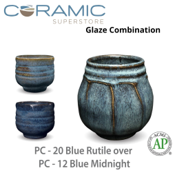 Blue Rutile PC-20 over Blue Midnight PC-12 Pottery Cone 5 Glaze Combination